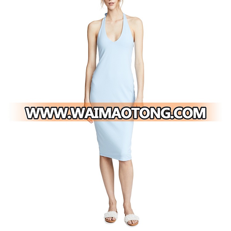 Factory Wholesale Custom V Neck Midi Length Halter Dress For Women