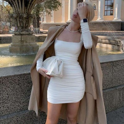 2020 autumn and winter hot products new women's square neck brushed long sleeve dress casual dress women